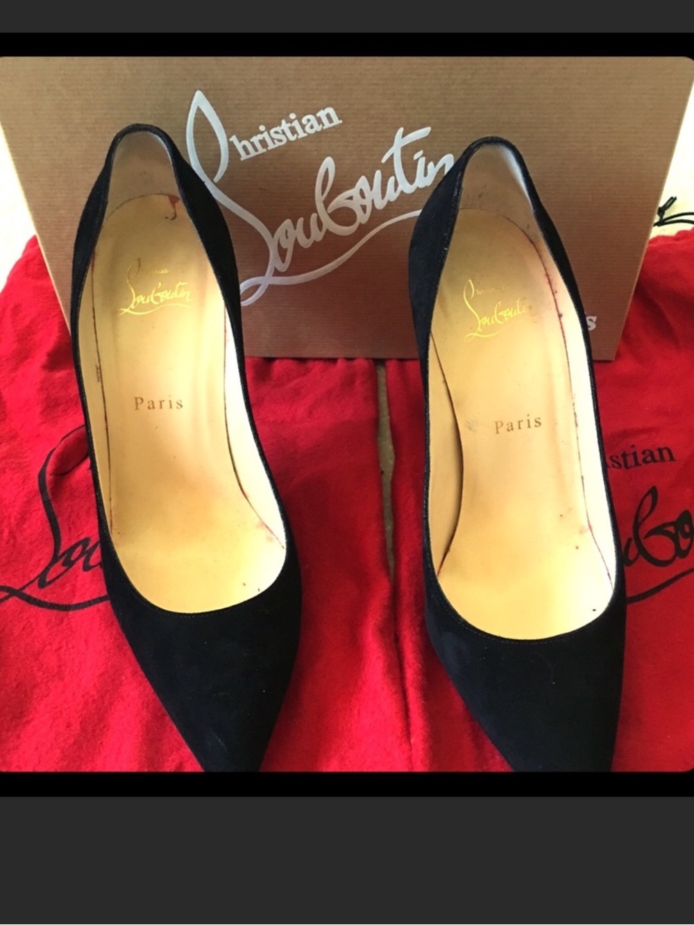 Christian Louboutin Black Suede Pointed-Toe Pumps